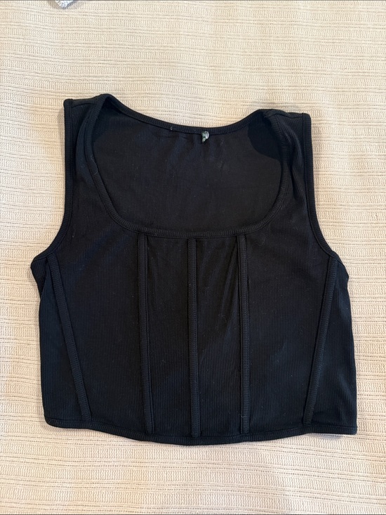 SHEIN Tops - SHEIN Black Ribbed Square-Neck Corset-Style Tank
